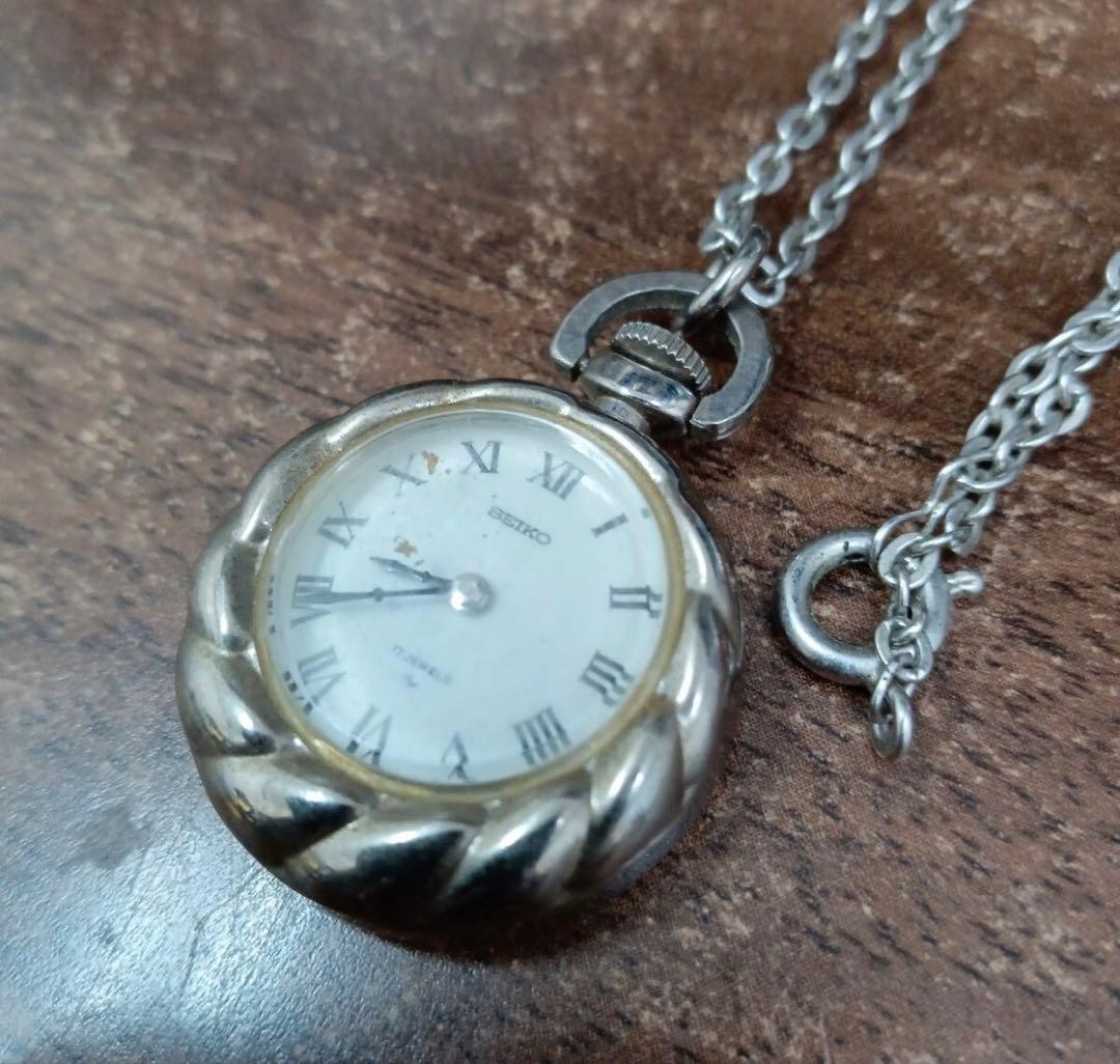 SEIKO Hand-wound Pocket Watch Pendant Watch, Silver Color, Vintage