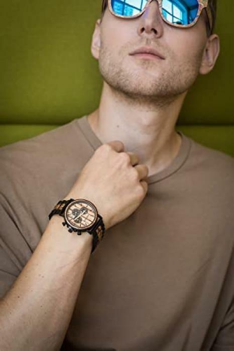 Wooden Mens Gifts Wrist Watches Wood Stainless Steel Chronograph Military Quartz