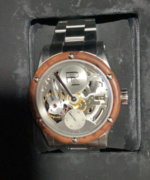 Ralph Lauren Automotive Rosewood Bezel 45mm Skeleton Hand-Wind Watch #764