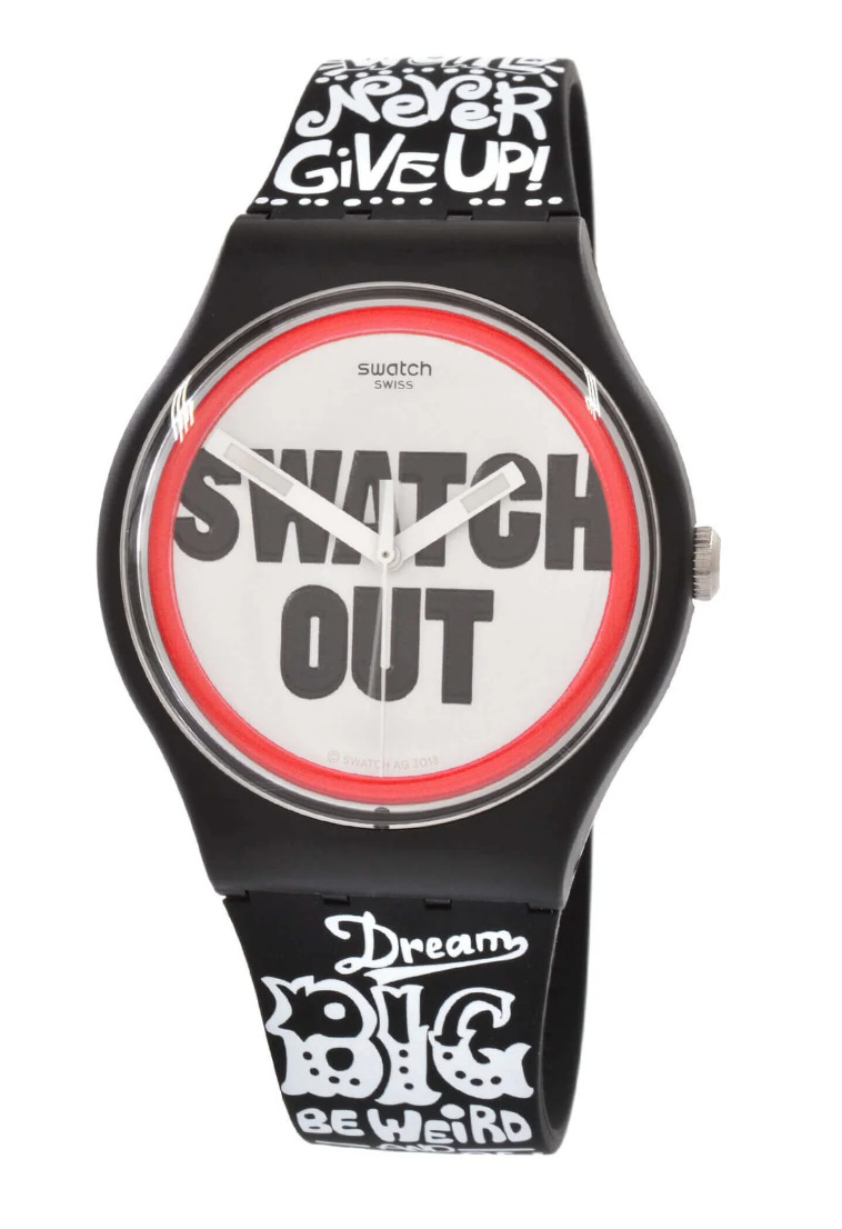 New Swiss Swatch Originals SWATCHOUT Black Silicone Watch 41mm SUOB160