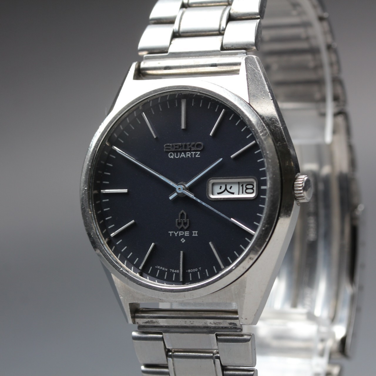 Vintage 1977 [Near Mint-] Seiko Type Ⅱ 7546-8000 Blue Dial Men’s Qz Watch JP #19