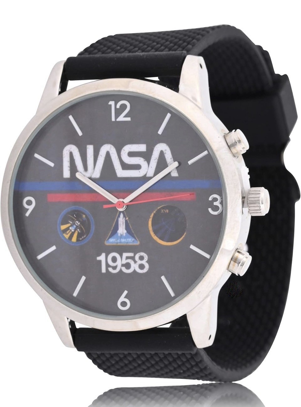 NEW ACCUTIME NASA 1958 Adult Men’s Analog Watch Silicone Strap, Glass Dial Face