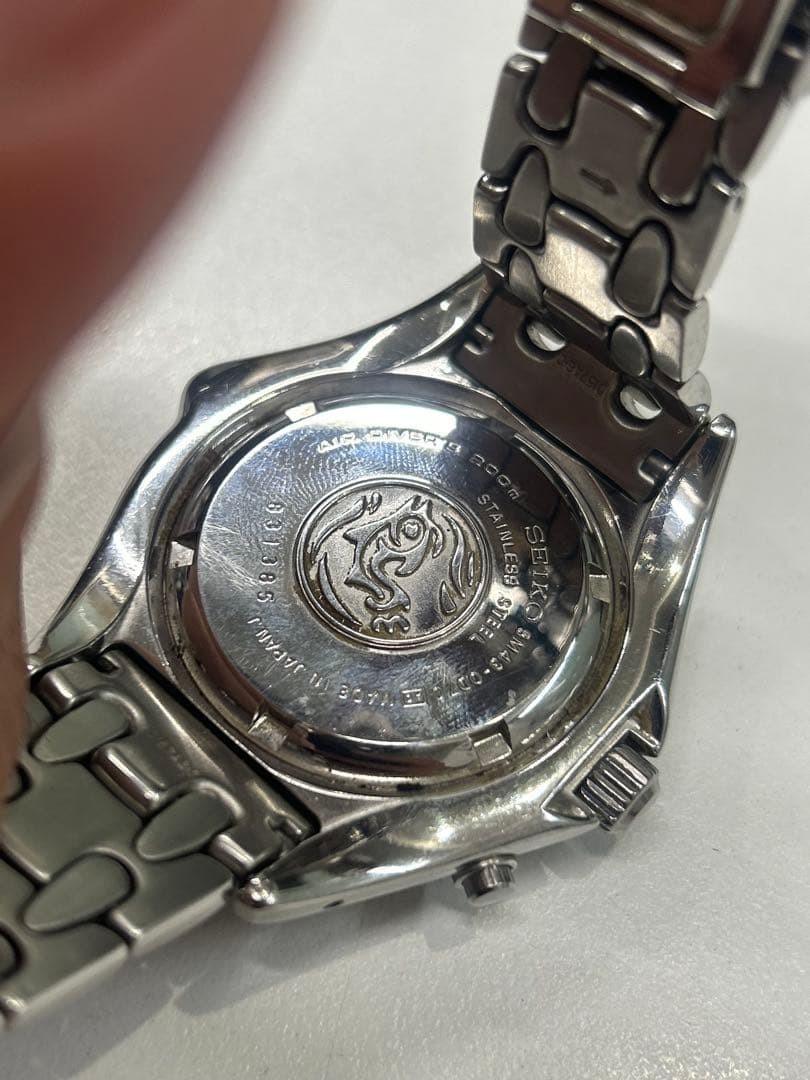 SEIKO Kinetic Scuba Diver Watch Date Silver BLue Used Japan