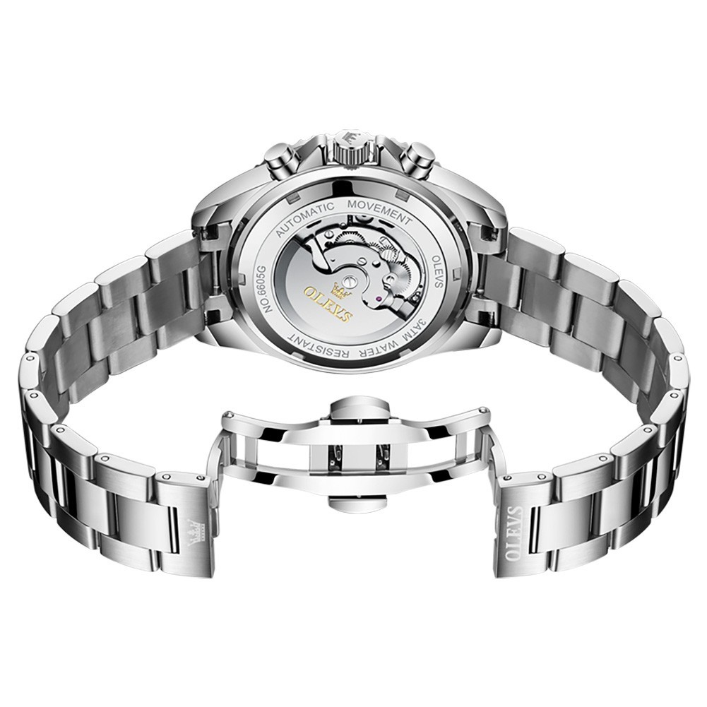 OLEVS 6605 Big Dial Skeleton Hollow Date Week Gents Business Automatic Watch