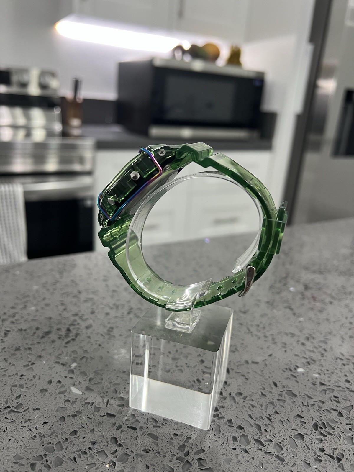 Gshock DW5600 Mod Custom Skmei Watch Clear Green Black Dial / Green Travel Case