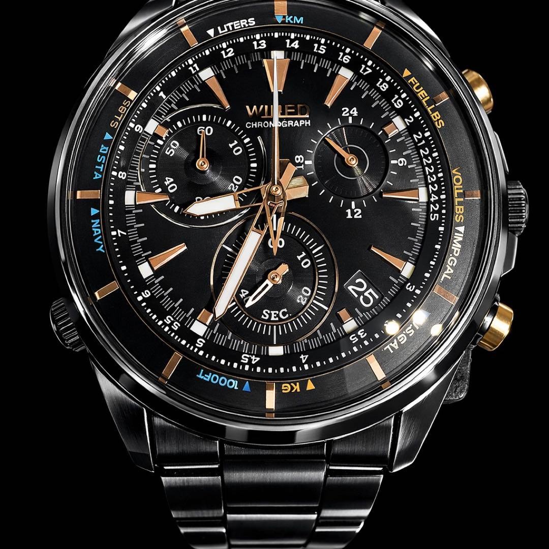 Seiko WIRED Chronograph Black Gold Luxurious Heavy Model