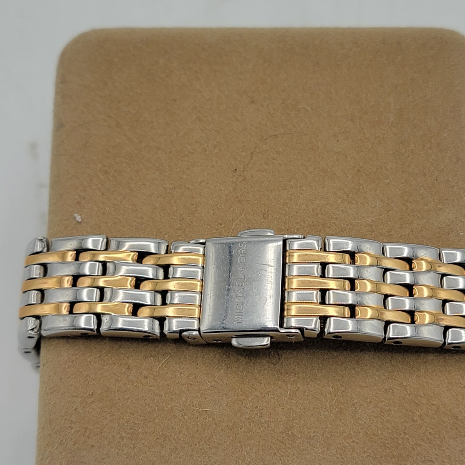 MICHAEL KORS MINDY TWO TONE STAINLESS WHITE MOP DIAL WATCH MK7077