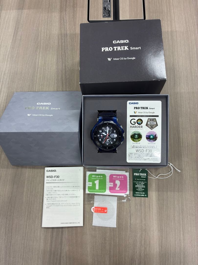 CASIO PRO TREK Smart WSD-F30-BU Blue Wear OS Smartwatch with Box & Charger