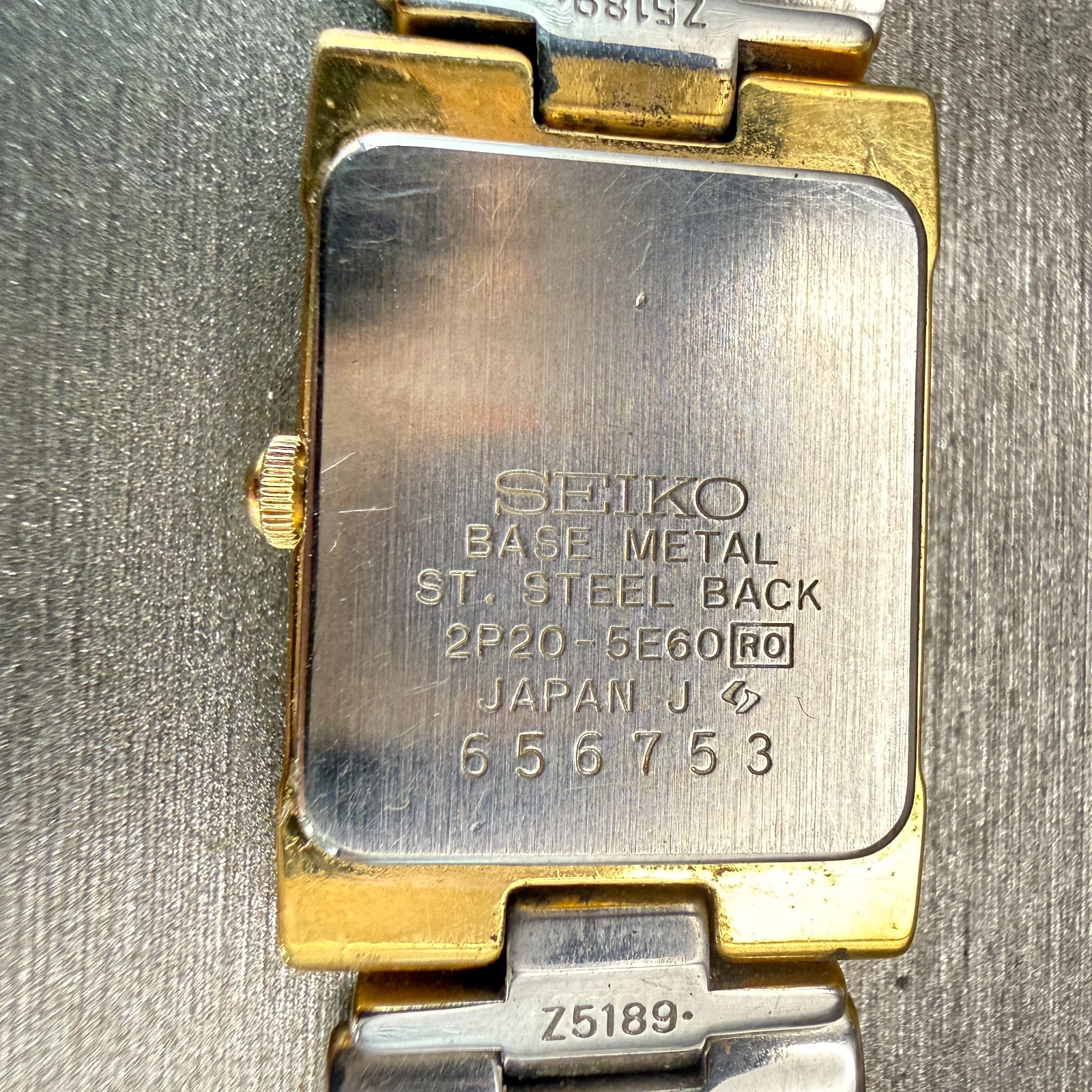 Seiko Watch Women 17mm Gold Dial Gold Tone Rectangle 2P20-5E60 New Battery VTG