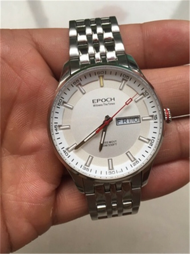 Epoch Men Quartz Watch Swiss Ronda Mov’t Luminous English Day Sapphire WR100m