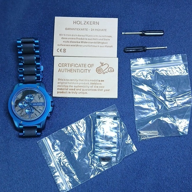 Holzkern Blue Chronograph Quartz Wood/Metal Bracelet Watch 40-43.9mm Box
