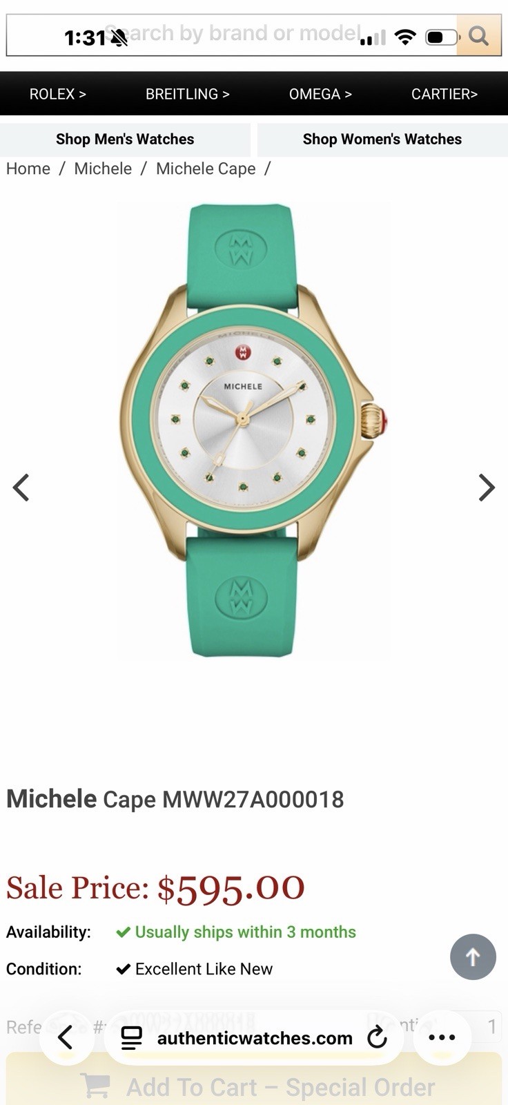 MICHELE Cape Watch Rubber Turquoise