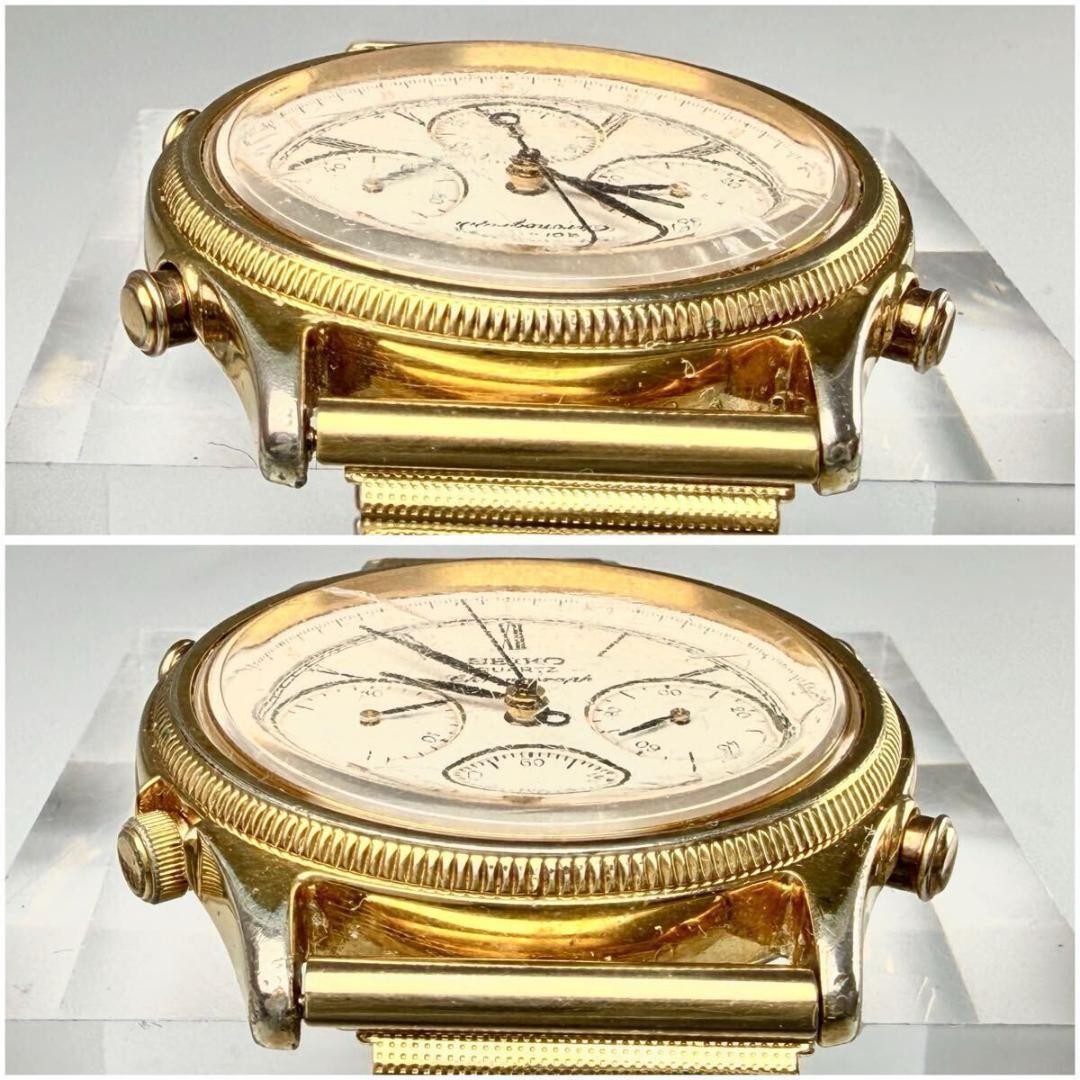 Seiko 7A28 6010 Chronograph Quartz White Dial Gold Mens Watch Auth