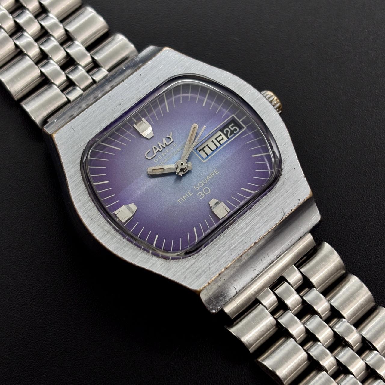 Vintage Camy Geneve Super Automatic Time Square 30 Aurora Purple Swiss Men Watch