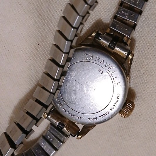 Vintage Caravelle Watch Women 20mm Gold Tone Dial Stretch Band Manual Wind