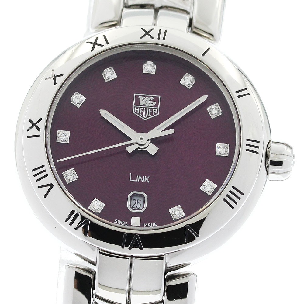 TAG HEUER Link WAT1418 11P Diamond Date purple Dial Quartz Ladies Watch_965127