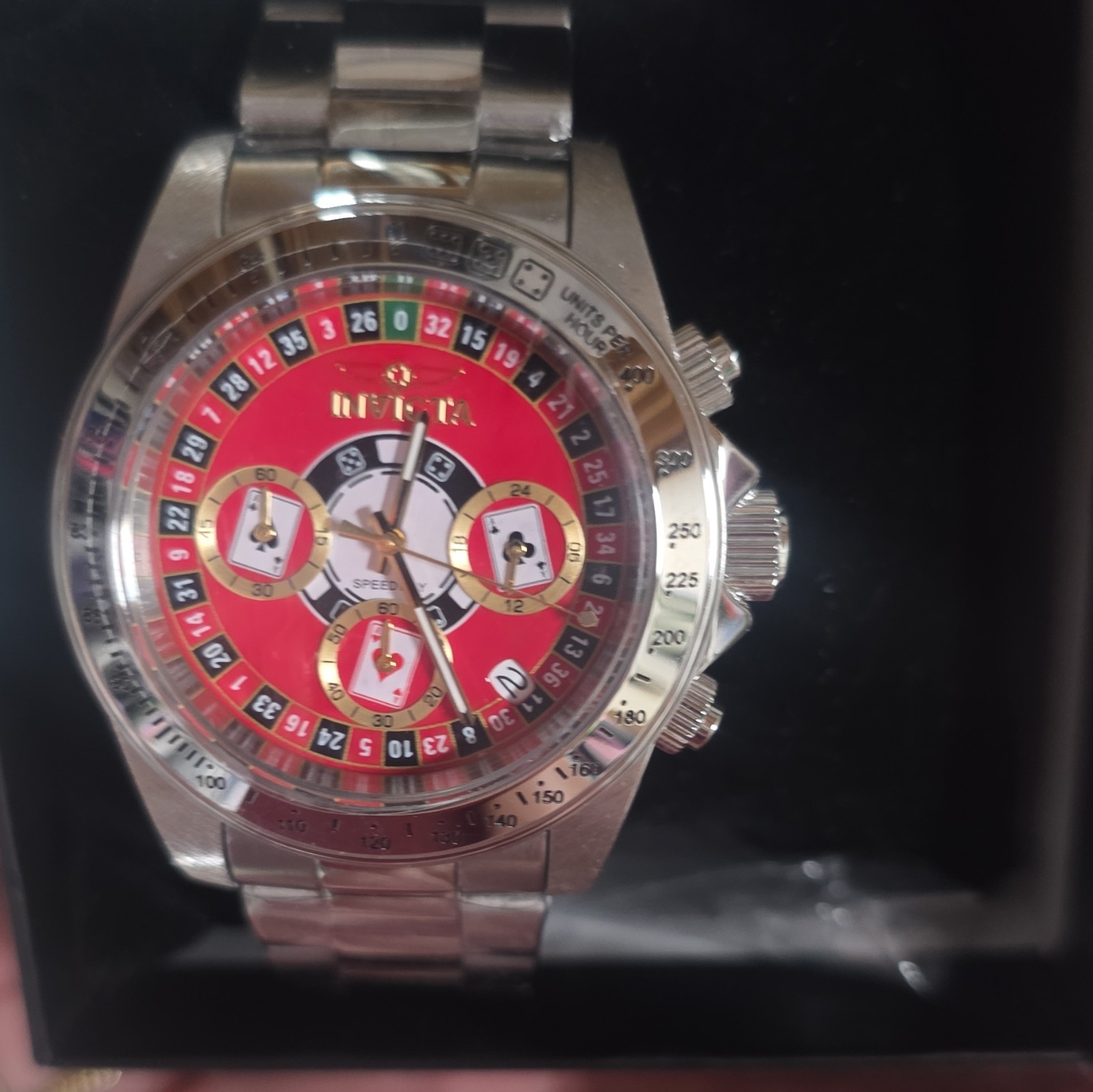 Invicta Speedway Quartz Chronograph Roulette Dial Tachymeter 44mm SS Watch