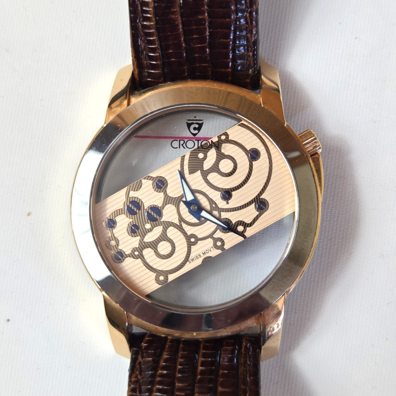 Croton Men’s Rose Tone Swiss See Through Dial NWT MSRP $575