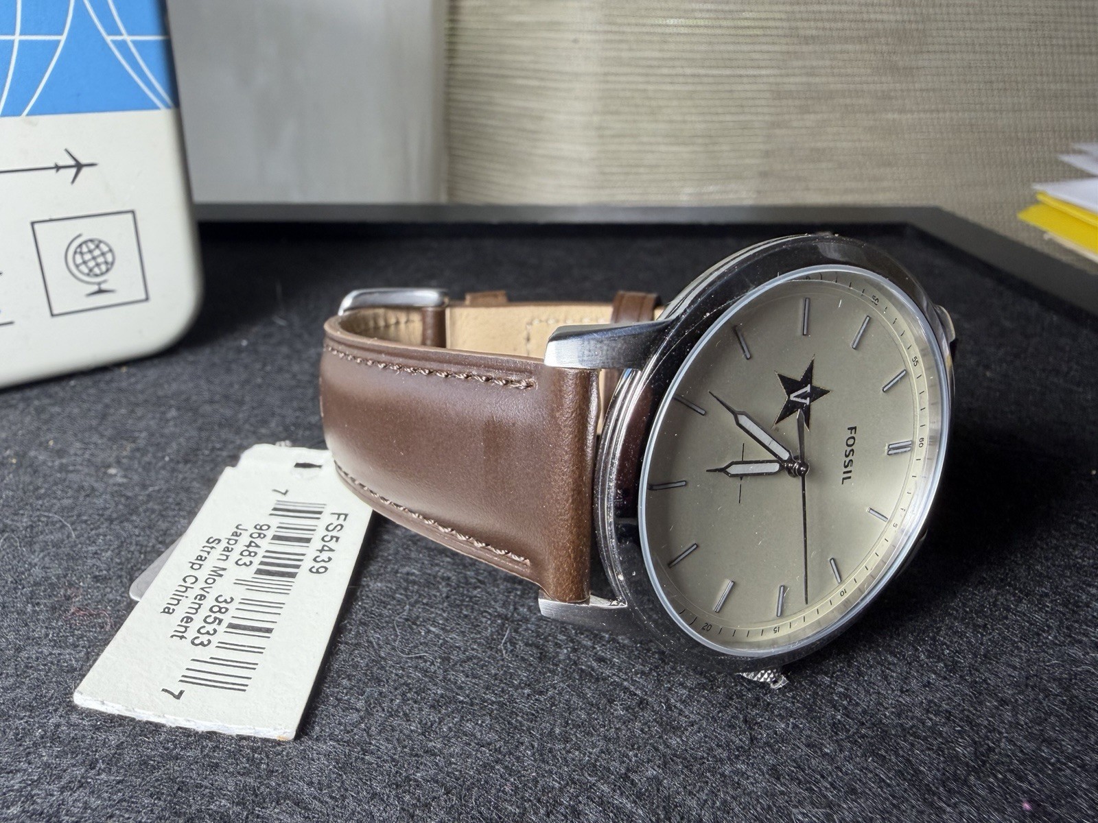 Fossil Minimalist Three-Hand Brown Leather Watch Model FS5439 Needs Battery