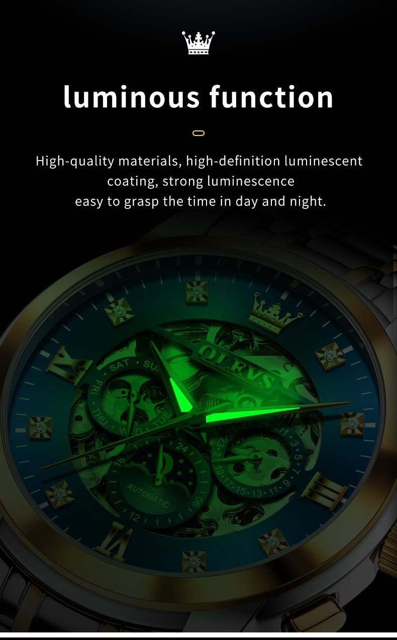 OLEVS 6721 Hollow Multifunction Dial Fashion Men Automatic Mechanical Wristwatch