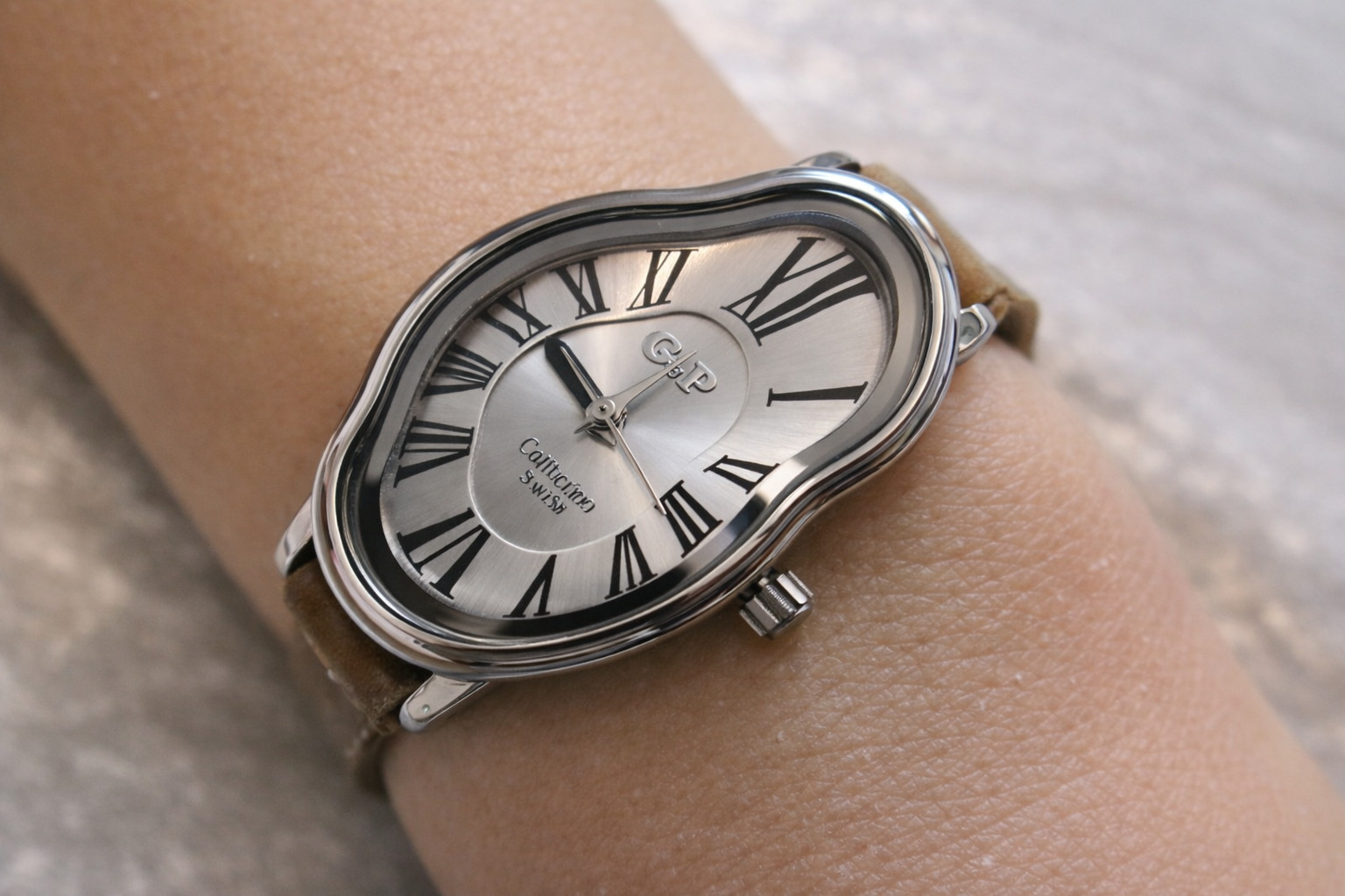 Fused Twisted Dial Assymetrical Dali Inspired wrist watch for women ladies girls