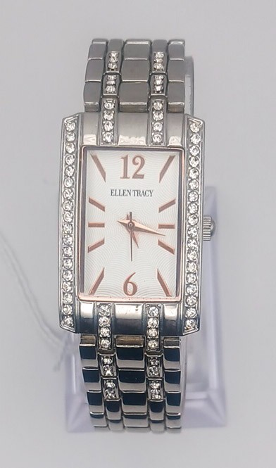 *New Battery* Ellen Tracy Silver Toned with Accent Quartz Crystals 7inch