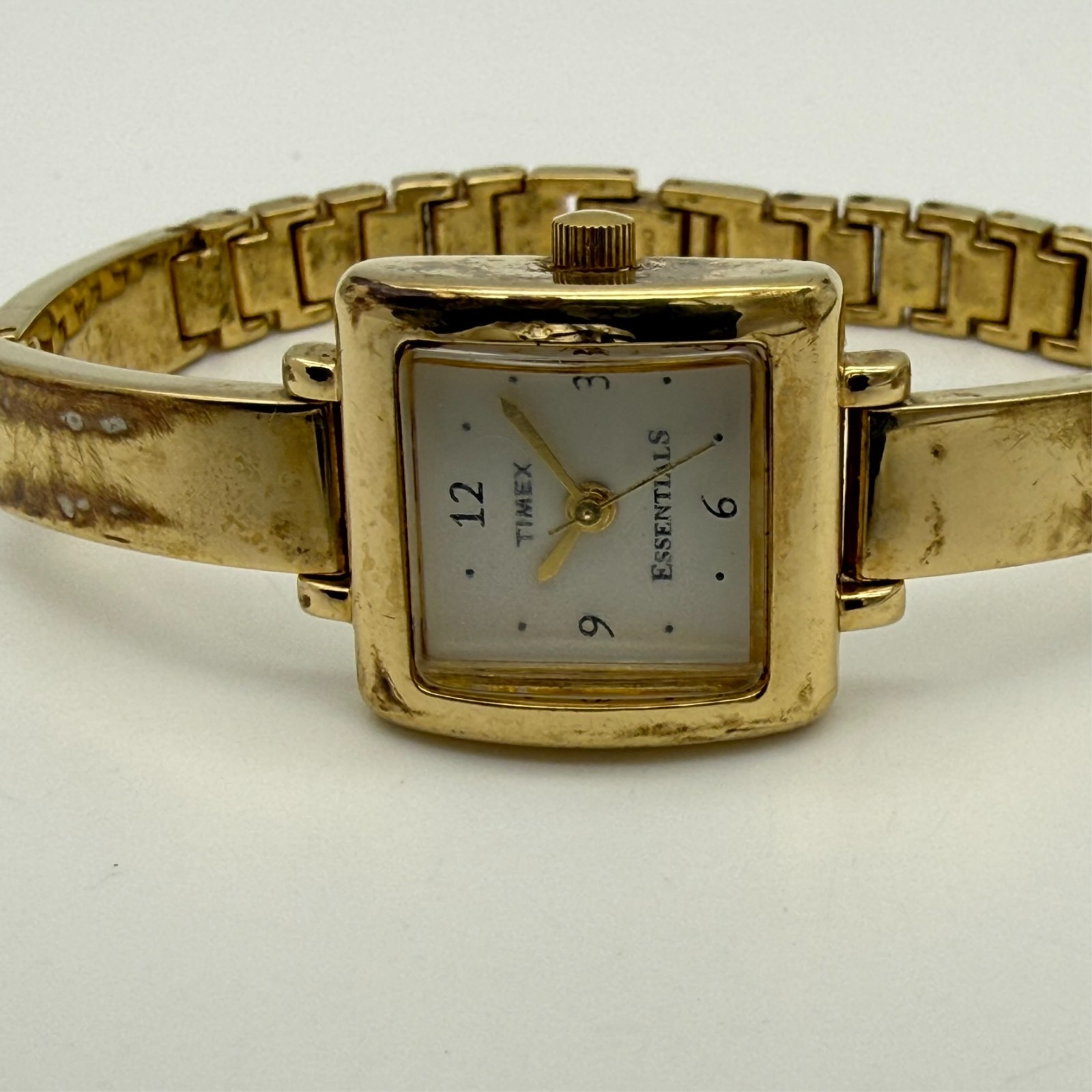 Women’s Vintage 1997 TIMEX Essentials Gold Tone Square Dial Bracelet Watch, Runs
