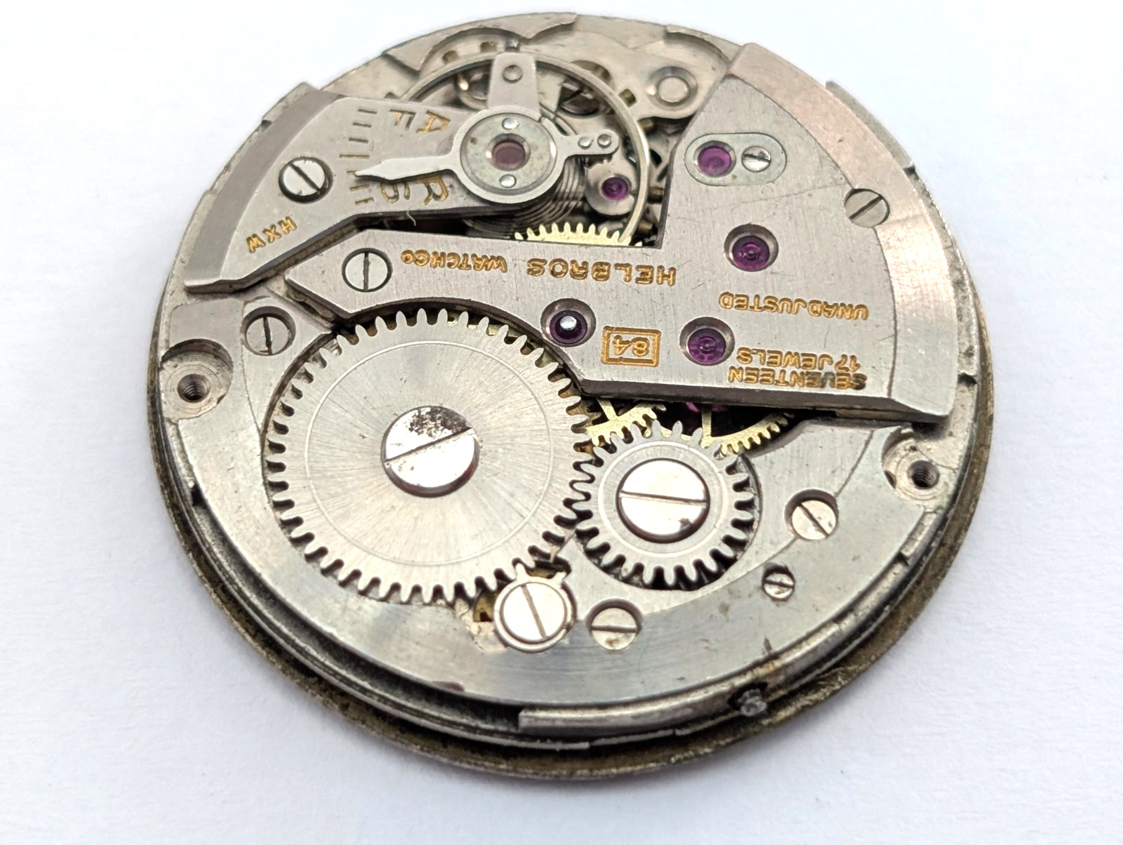 HELBROS Riveria 84 17j Mechanical Watch Movement Vintage Men’s 27mm PARTS REPAIR