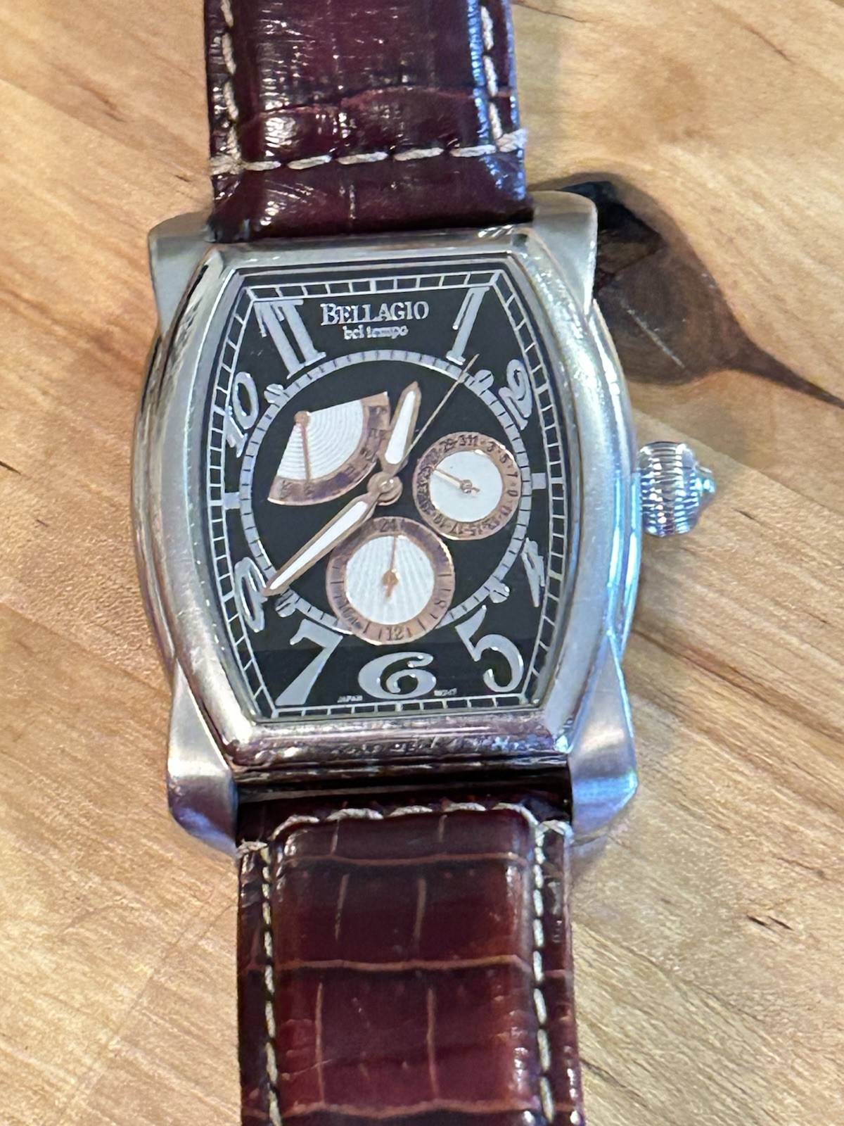 VTG BELLAGIO BEL TEMPO Chronograph Watch Tonneau Case 5 ATM RARE Needs Battery