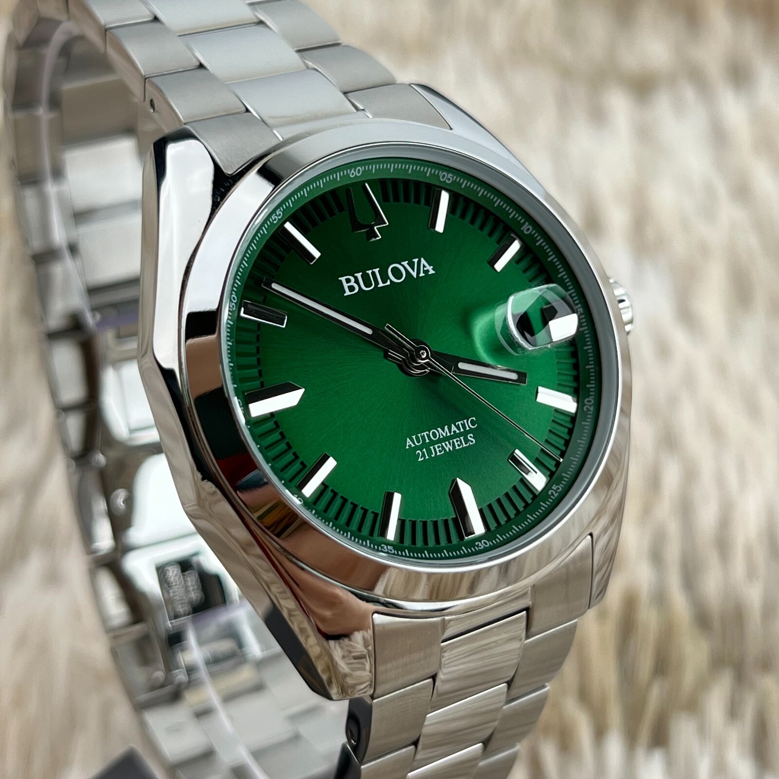 Bulova Surveyor 39mm Green Dial Automatic Stainless Steel Men’s Watch 96B429