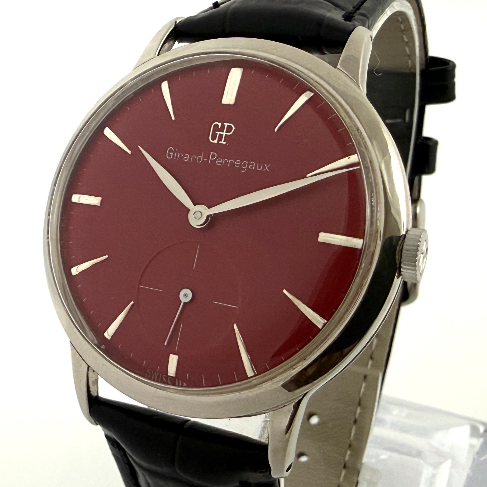 SWISS OVERSEIZED GIRARD PERREGAUX NICE BURGUNDY DIAL MANUAL WIND SWISS WATCH