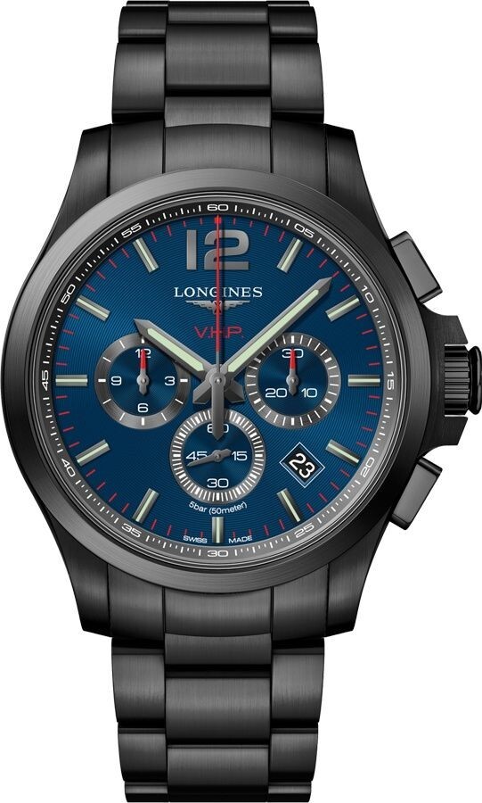 Longines Conquest Blue Men’s chrono V.H.P Black PVD bracelet Watch L3.727.2.96.6