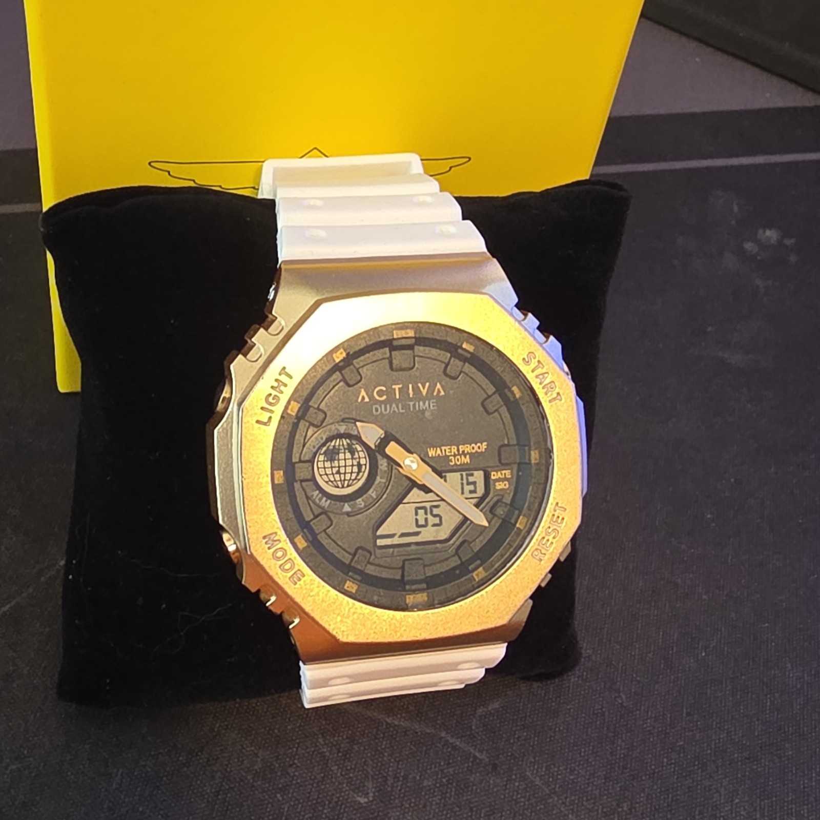 Activa Dual Time Analog-Digital Quartz Watch Alarm Date 30m White Resin
