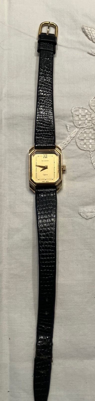 Vintage Bucherer Classic Women’s Quartz Watch with Faux Lizard Black Strap