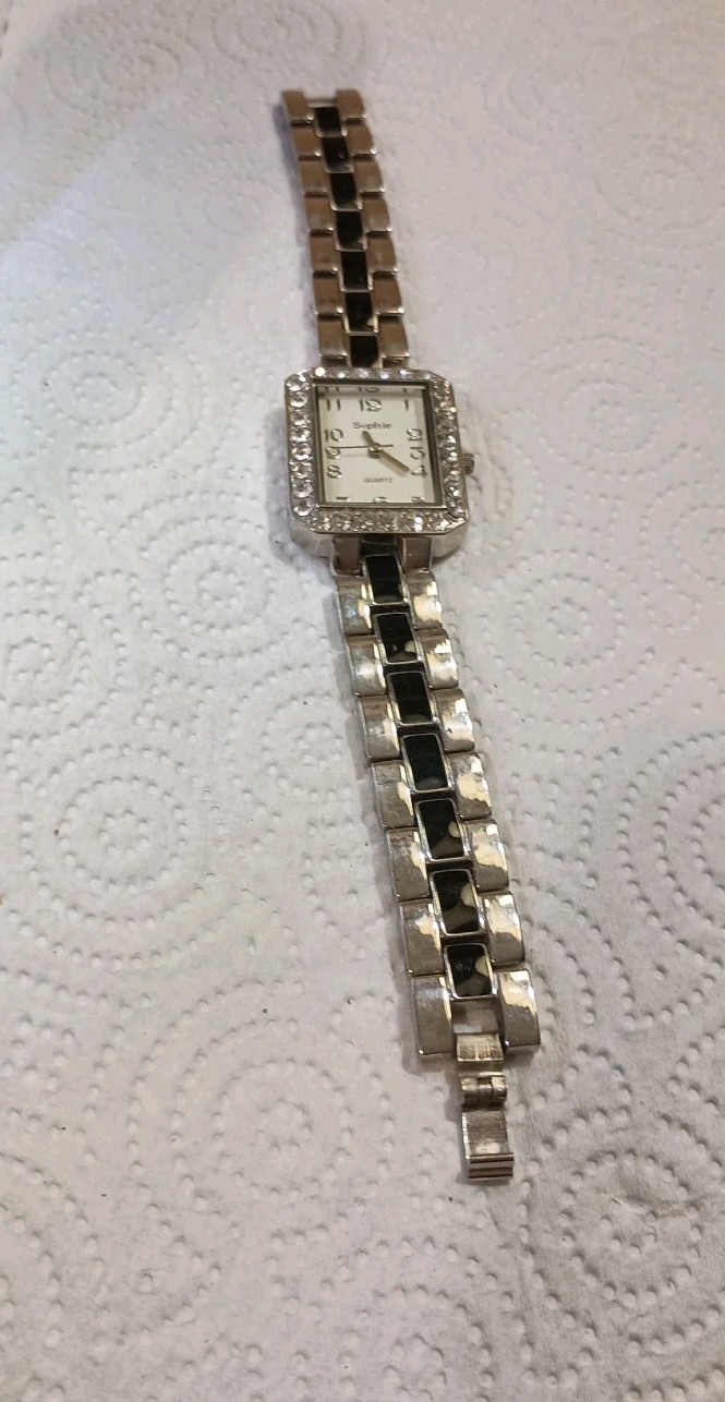 Sophie Women’s Quartz Rhinestones VTG Watch Stainless Steel W/Blk Band