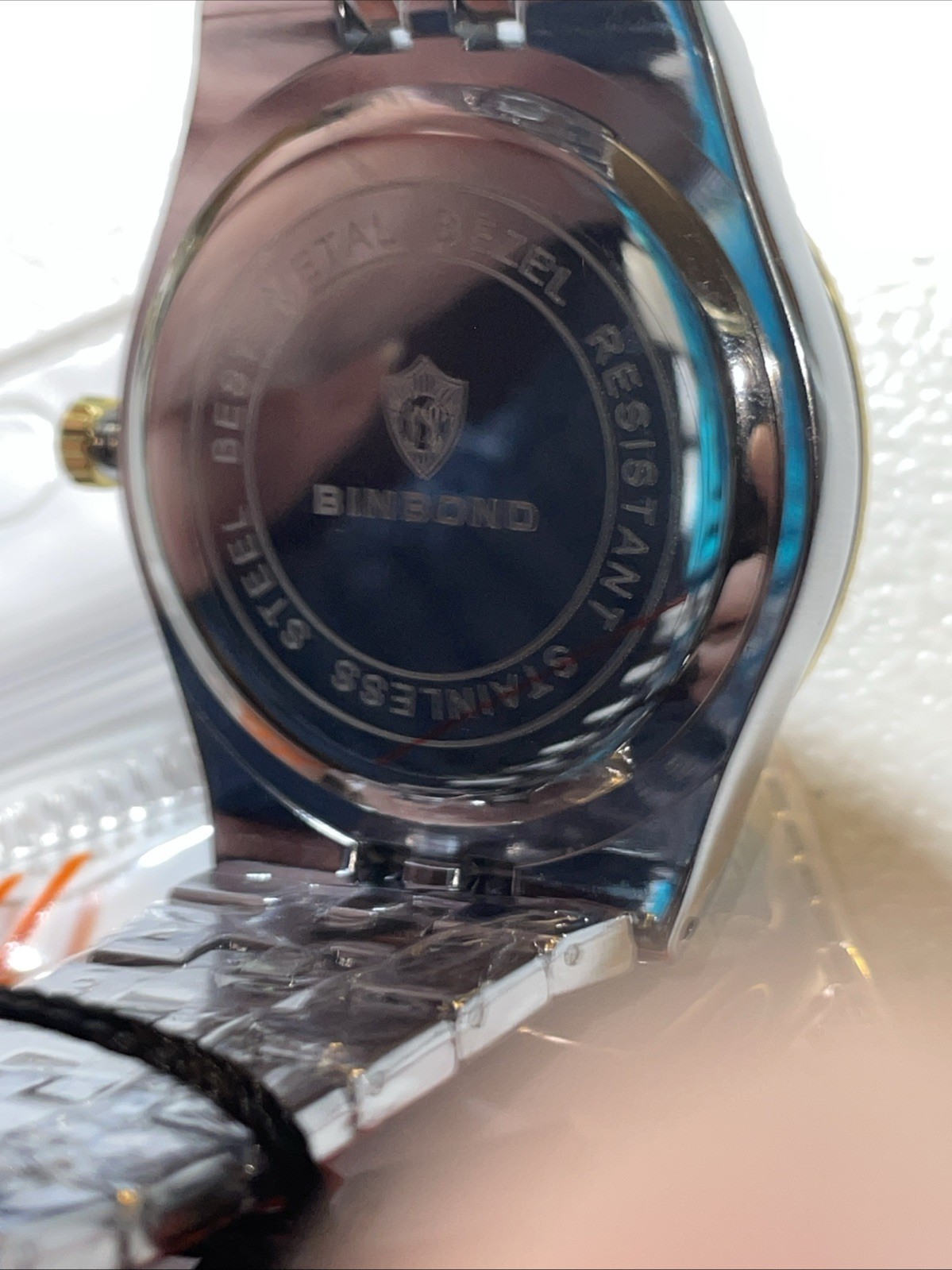Binbond Men’s 2 Tone Stainless steel, Ocean blue honeycomb dial, NEW! Date Wheel