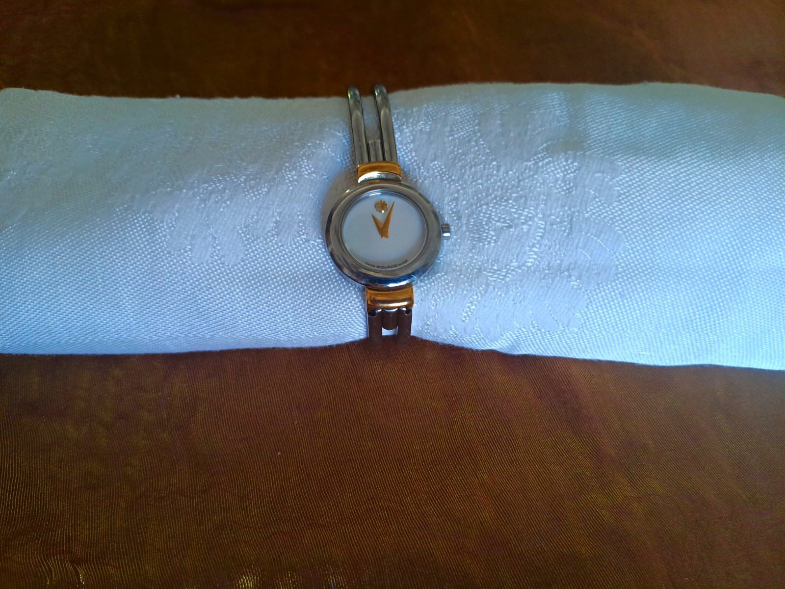 Movado Women’s Silver/Gold Metal Bangle Watch White Dial Mother Of Pearl Ex.
