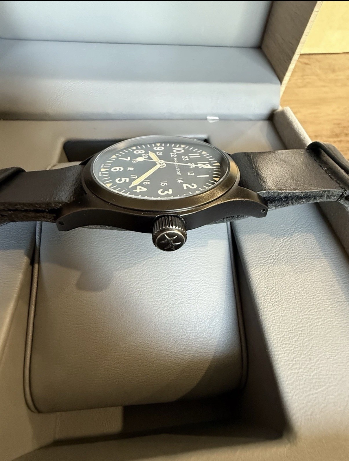 Hamilton H69409930 38mm Military Black Dial Manual Wind Leather Strap Watch