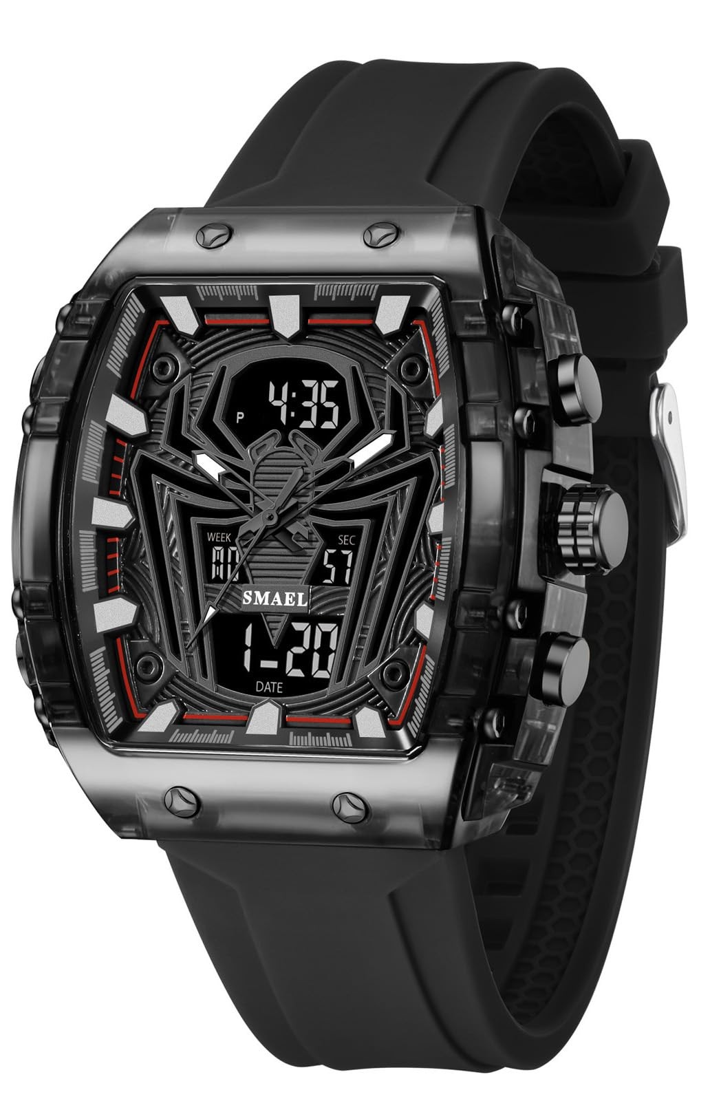 Luxury Spider Man Watch Quartz Watch Large Face Digital Analog Dual Time Disp…