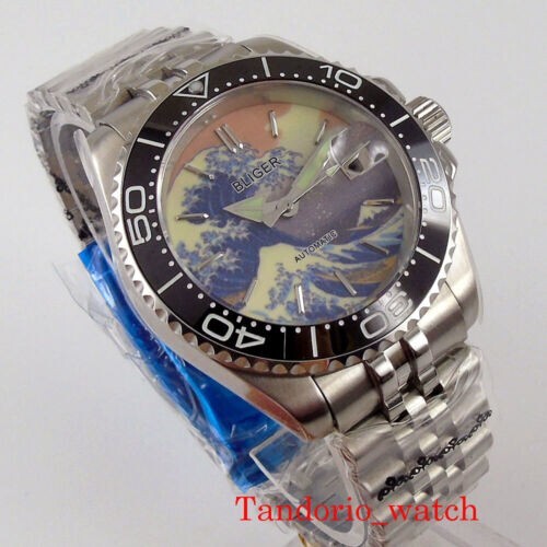 Bliger 40mm NH35A Auto Men Watch Full Lume Kanagawa Surfing Sapphire Glass Date