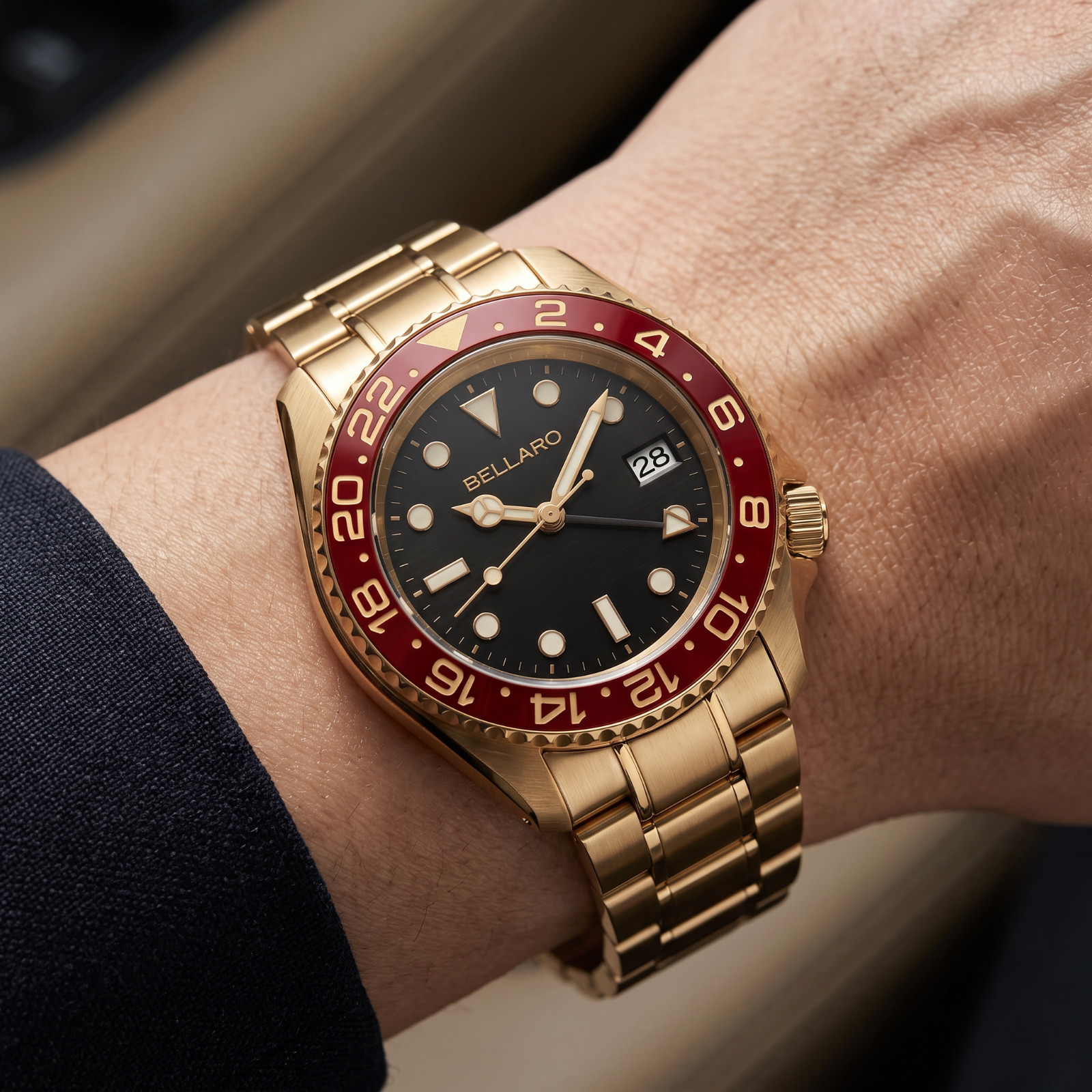 BELLARO GMT Style Watch – NH35 Automatic – Sapphire Crystal Black Dial