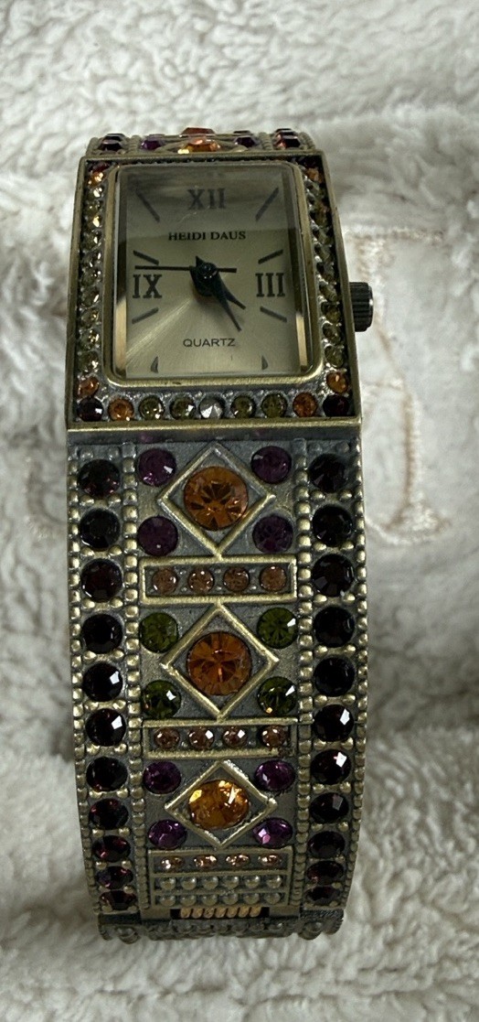 Heidi Daus Double Trouble Cuff Wrist Watch Purple Gold 7 1/2