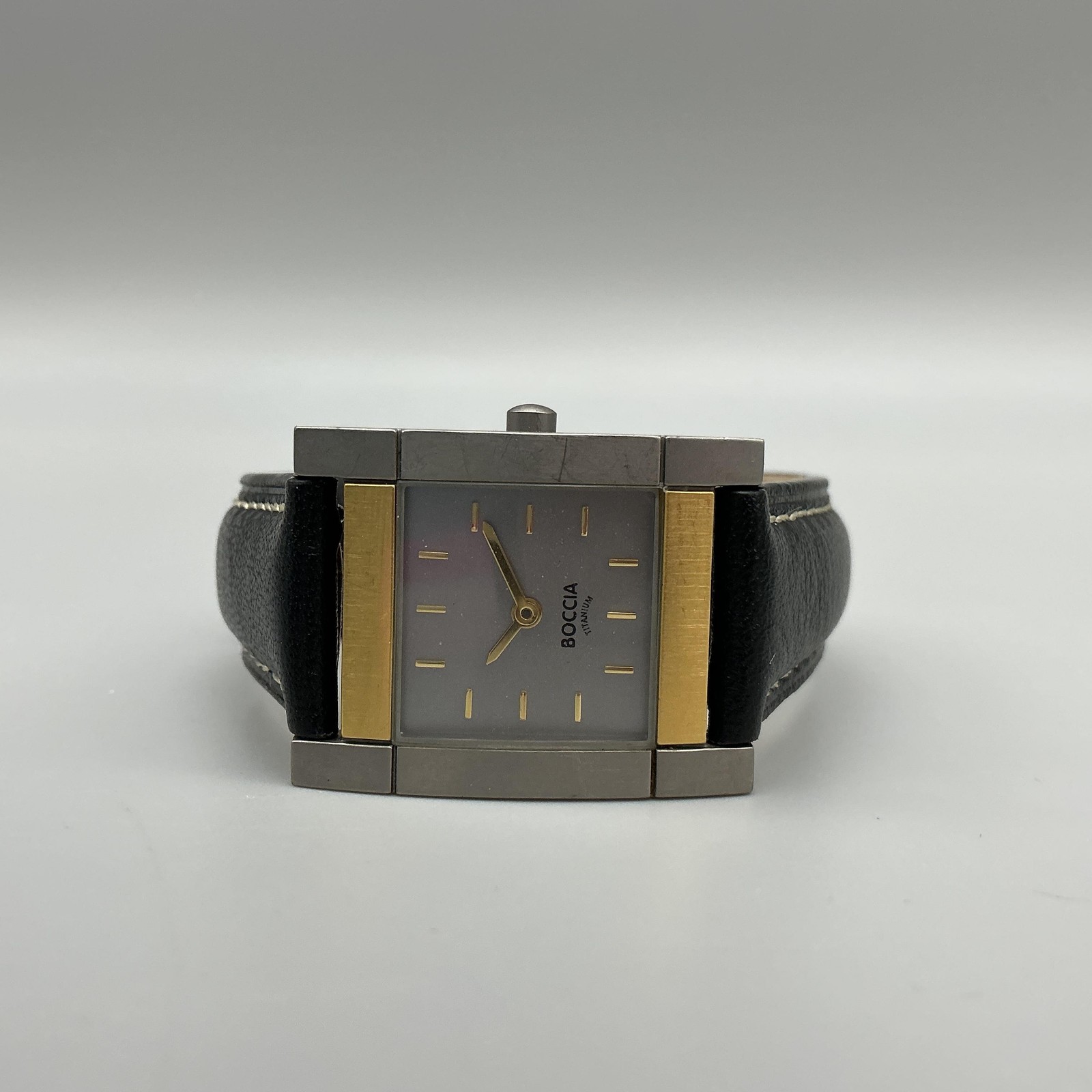 Boccia Womens Watch 25mm Titanium Silver Gold Tone Black Leather New Battery