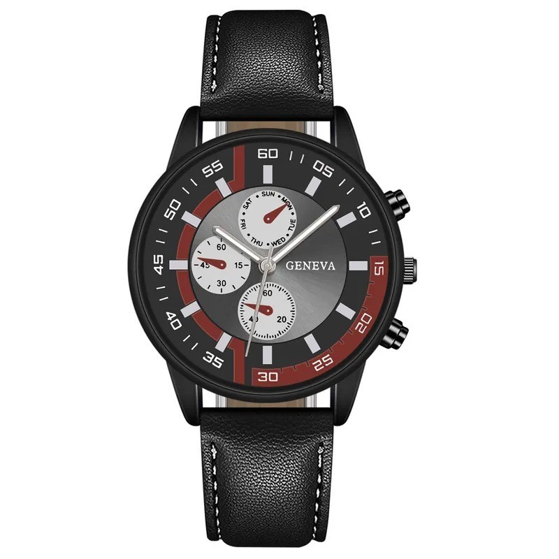 Men’s Quartz Watch With Round Dial And PU Strap Featuring Quartz Glass Mirror