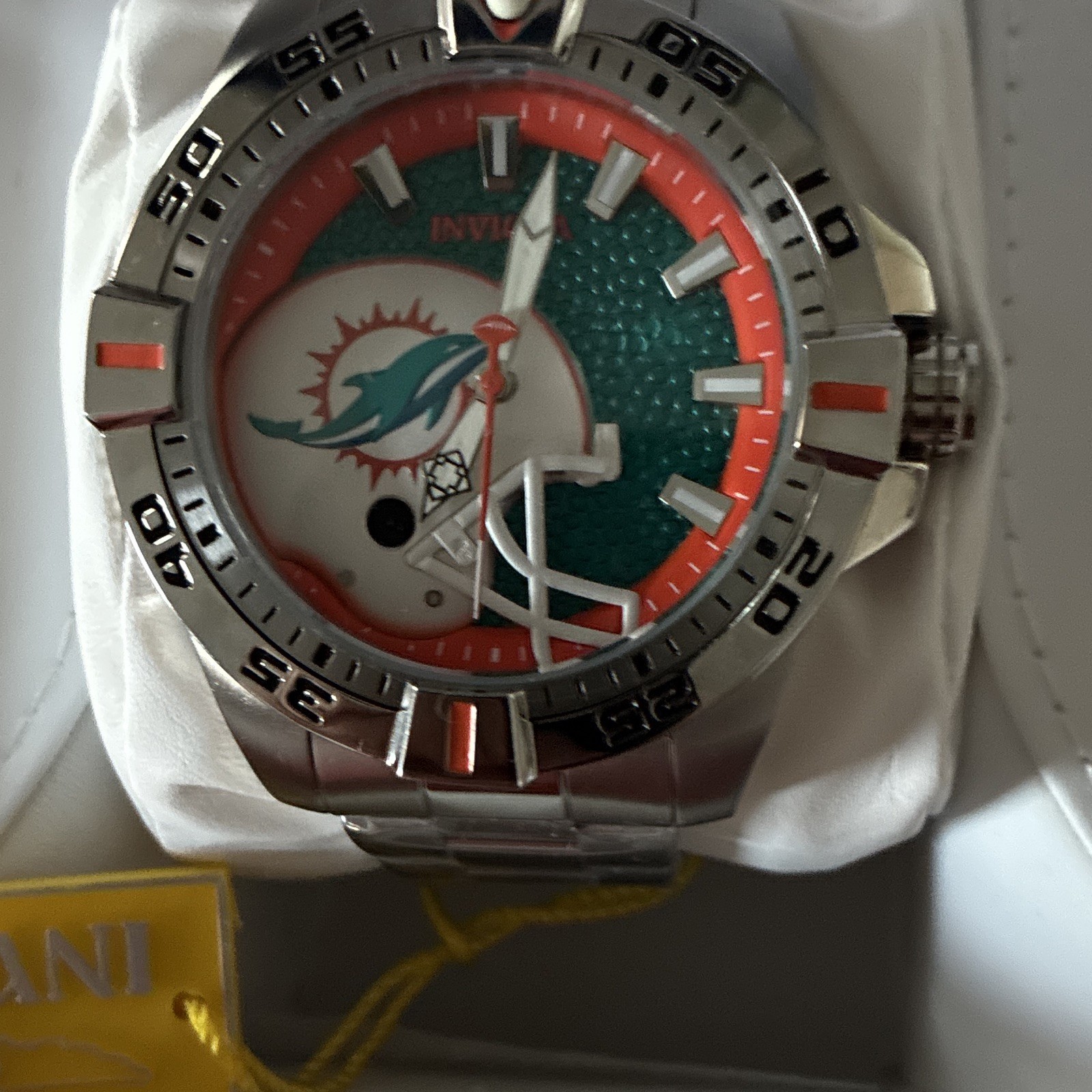 Invicta NFL Miami Dolphins 48mm Quartz Watch 100m Steel, Box, never worn.