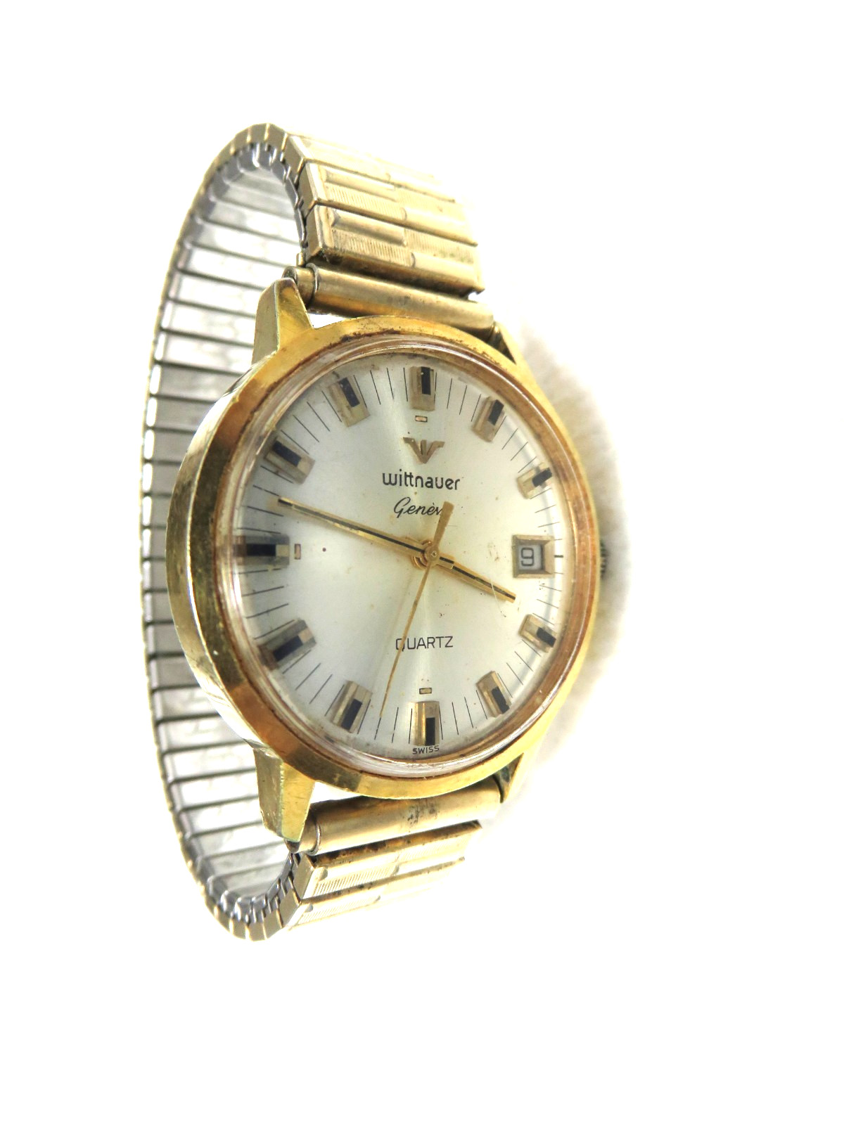 Vintage Wittnaurer Genene Men’s Quartz Date Watch with 10k RG Bearflex Band