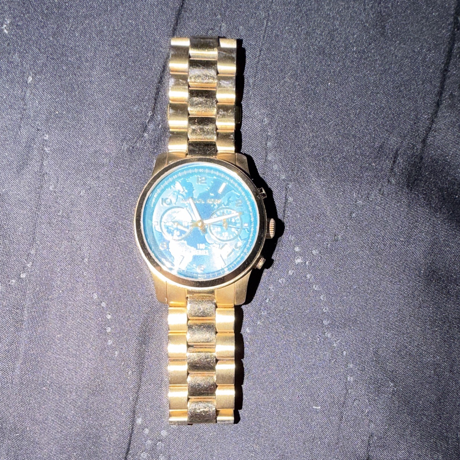 MK Women’s Chronograph Style Blue Dial Gold Tone Bracelet Analog Wristwatch