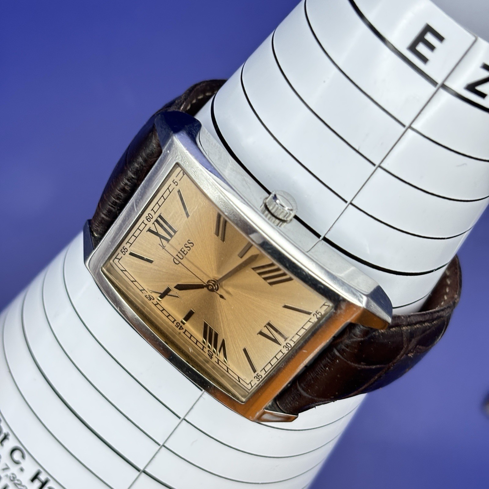 Guess Men W0080G2 Dress Leather Rectangular Quartz 34mm Watch #MO14