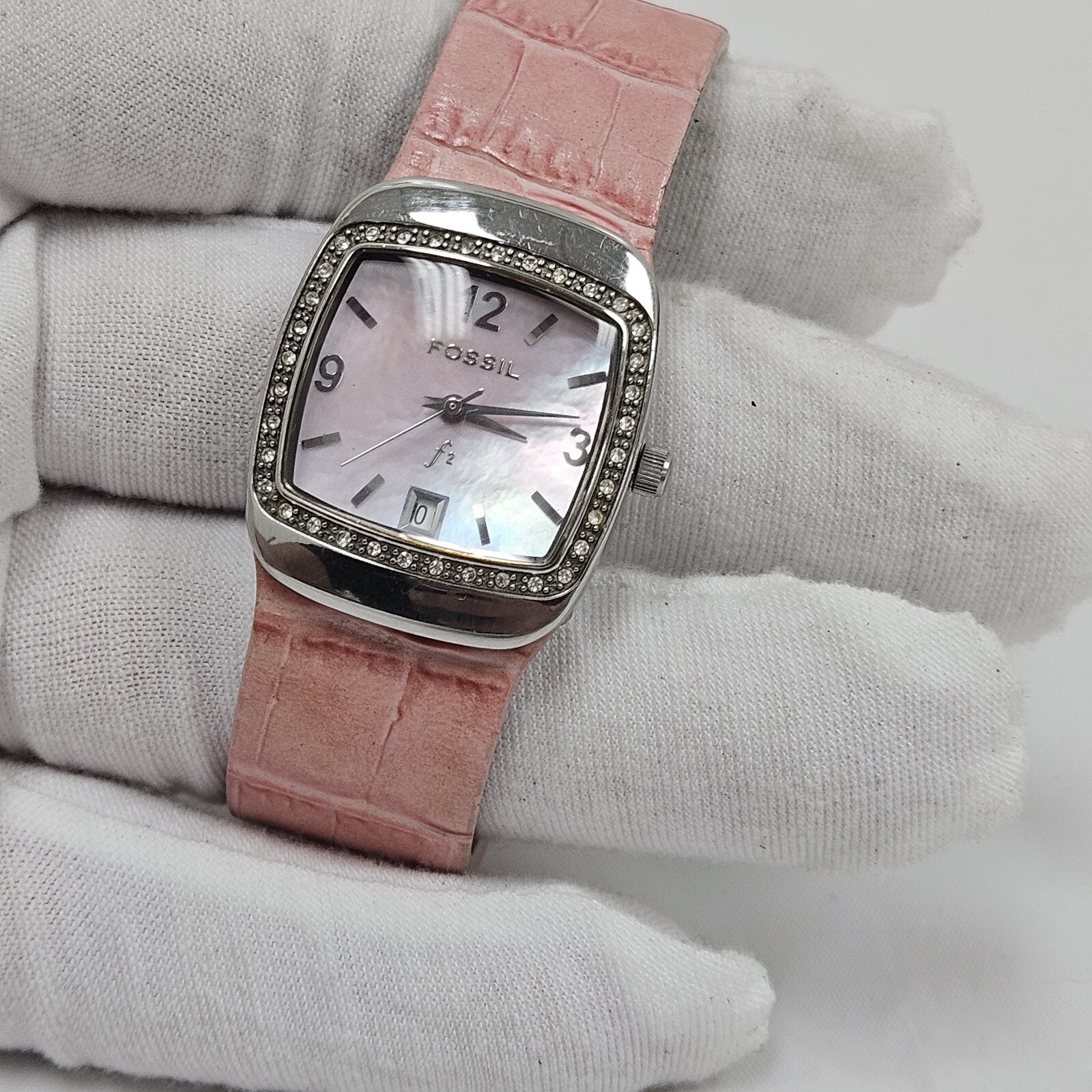 Fossil F2 ES-9720 All Stainless Steel Genuine Leather Quartz Analog Ladies Watch
