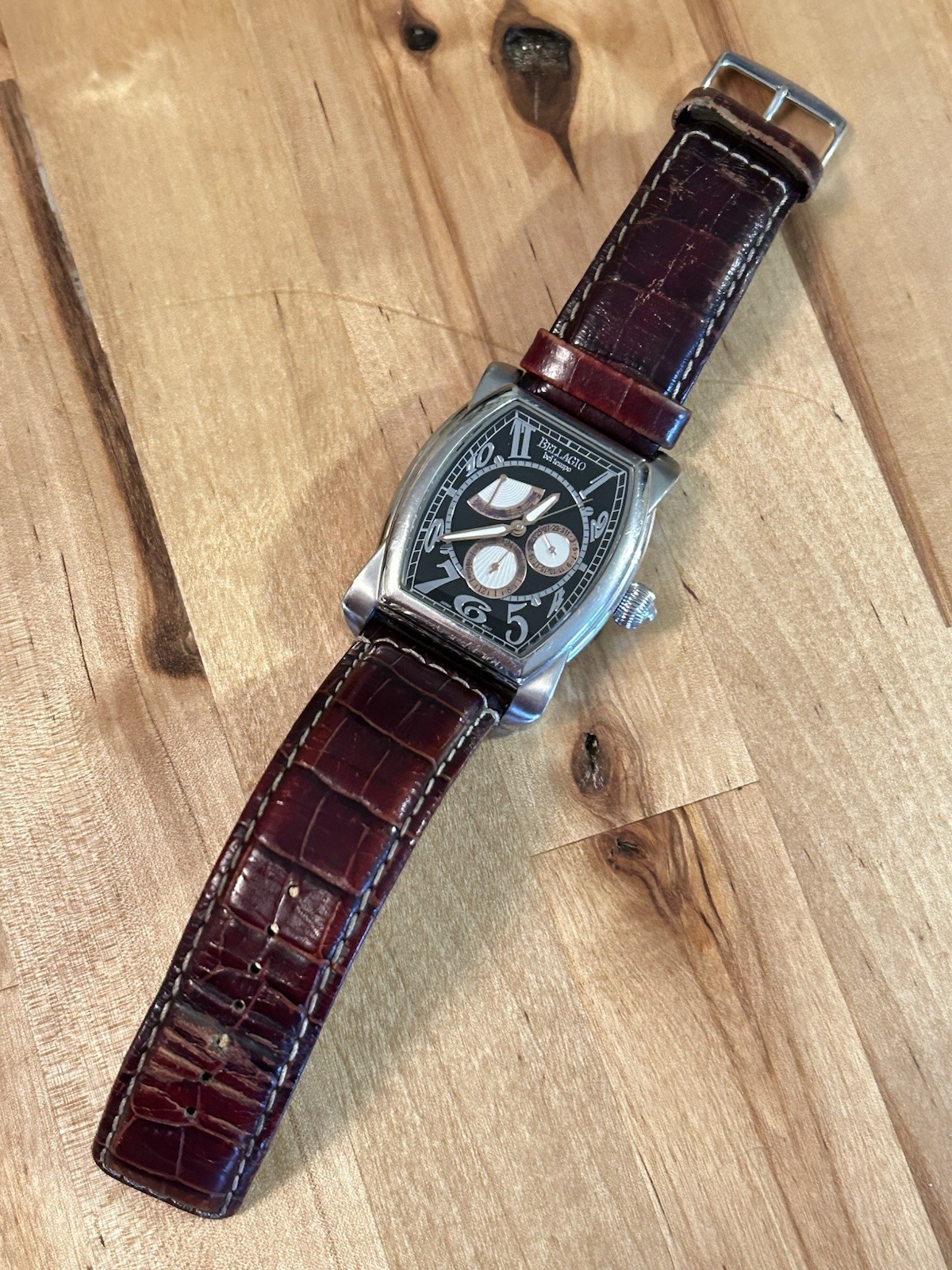 VTG BELLAGIO BEL TEMPO Chronograph Watch Tonneau Case 5 ATM RARE Needs Battery